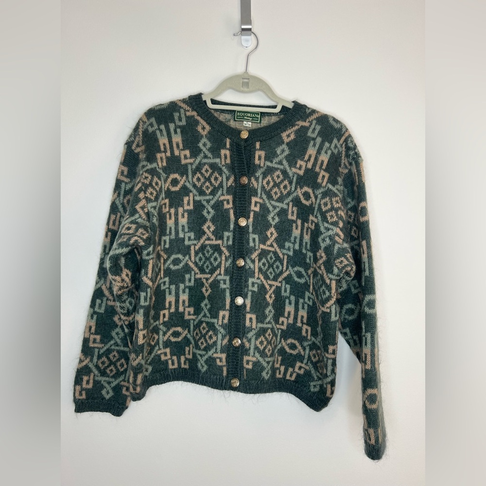 Vintage Equorian Heritage Womens Cardigan Sweater Size Large 18/20 Green Cozy